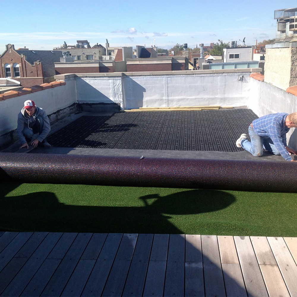 Roof Open Drainage Tile systems with fake grass.
