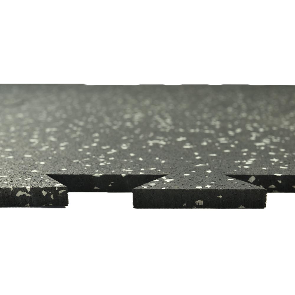 Interlocking Geneva Rubber Tile with Borders 10% Color 3/8 Inch x 35x35 Inch Side view of Gray tile