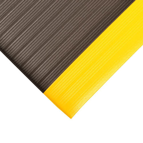 Airug Mat Anti-Fatigue 4x60 ft x 3/8 inch black yellow corner.