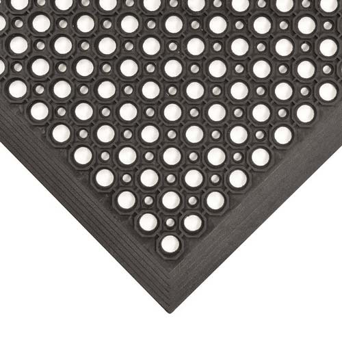 Beveled Drain Step Anti-Fatigue Mat 3X5 ft Black corner.