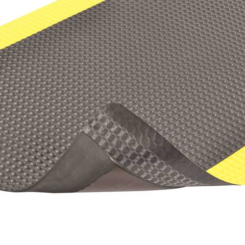 Bubble Trax Ultra Anti-Fatigue Mat 3x5 ft close curl black yellow.