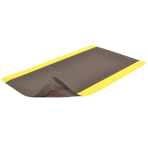 Bubble Trax Ultra Anti-Fatigue Mat 3x5 ft full ang curl black yellow.