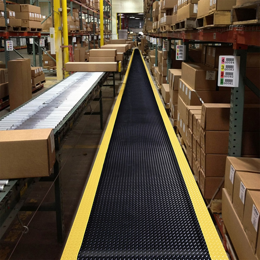 Cushion Trax Anti-Fatigue Mat 2x75 ft black yellow package processing install