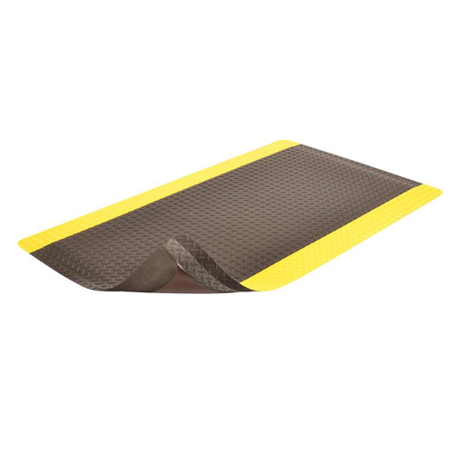 Diamond Tuff Anti-Fatigue Mat 3x12 ft full ang black yellow curl.