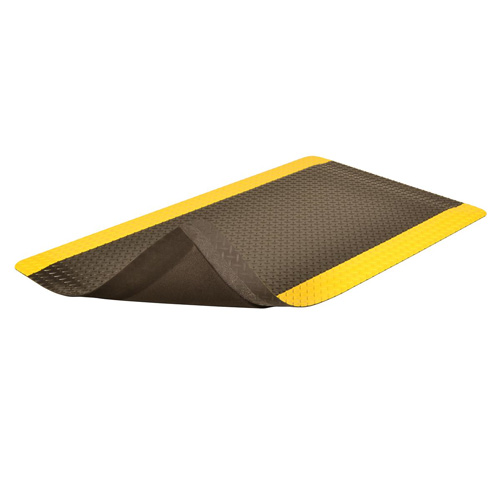 Ergo Trax Anti-Fatigue Mat 2x75 ft black yellow full ang corner curl.