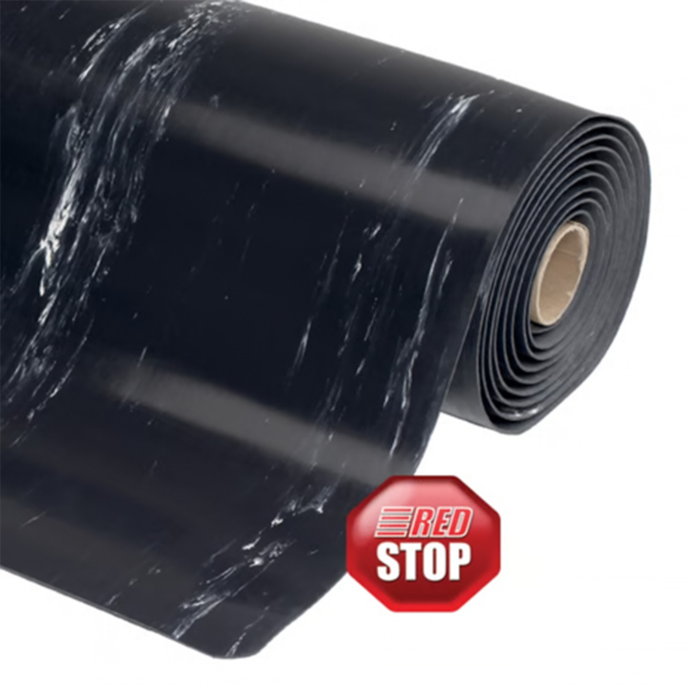 Black roll of Marble Sof-Tyle Grande Anti-Fatigue Mat 1 Inch x 3x12 Ft.