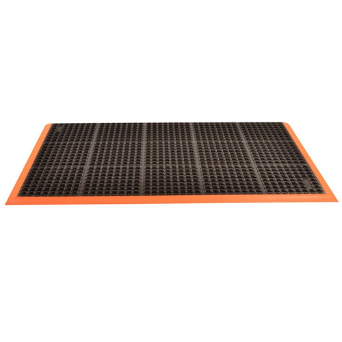 Safety Stance 3-Side Anti-Fatigue Mat 38x64 inch full tile black orange.