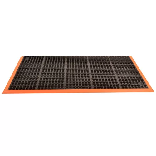 Safety Stance 4-Side Anti-Fatigue Mat 28x40 inch full tile black orange.