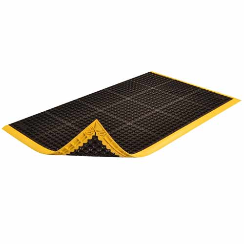 Safety Stance 3-Side Anti-Fatigue Mat 38x64 inch curl black yellow.