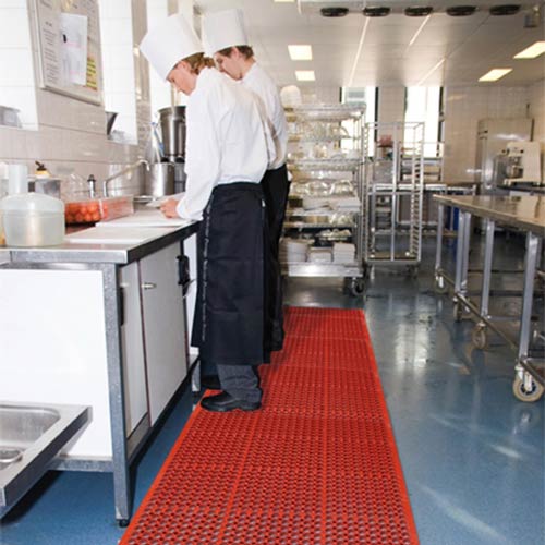 SaniTop Anti-Fatigue Mat 3X20 ft Red install.