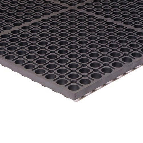 Choice 3' x 5' Black Grease-Resistant Anti-Fatigue Closed-Cell Nitrile  Rubber Floor Mat with Drainage Holes - 3/4 Thick