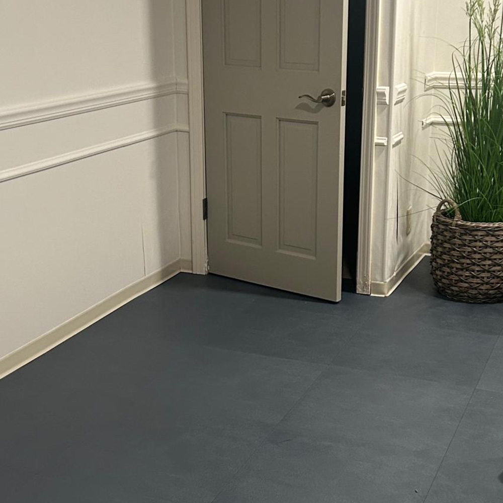 Leather PVC Floor Tile Black or Dark Gray 6 Dark Gray Tile basement install