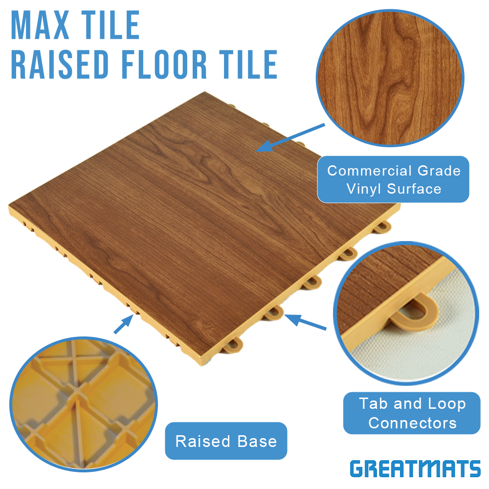 wood grain vinyl top raised interlocking flooring tiles