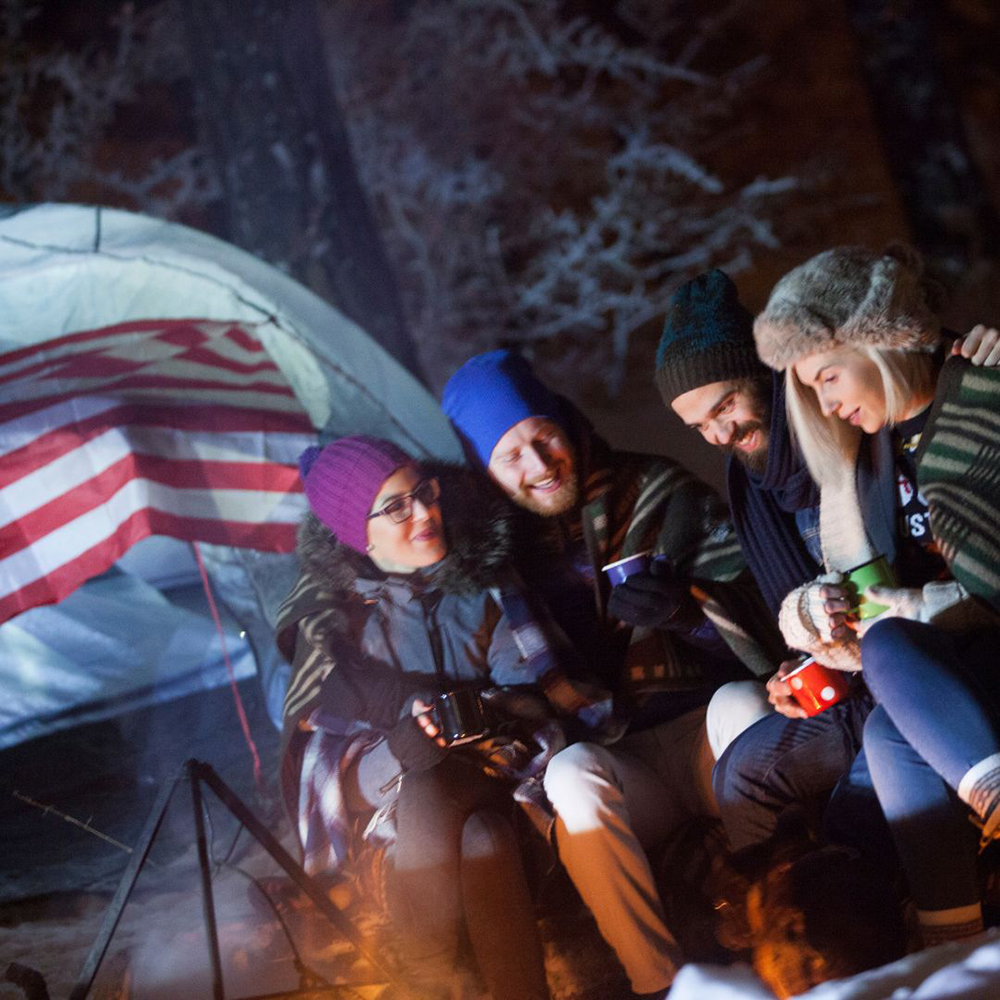 cold weather tent camping in with friends