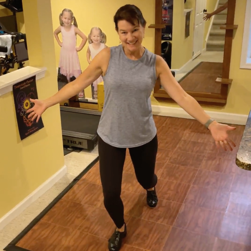 Amy Standing on her dance floor tiles