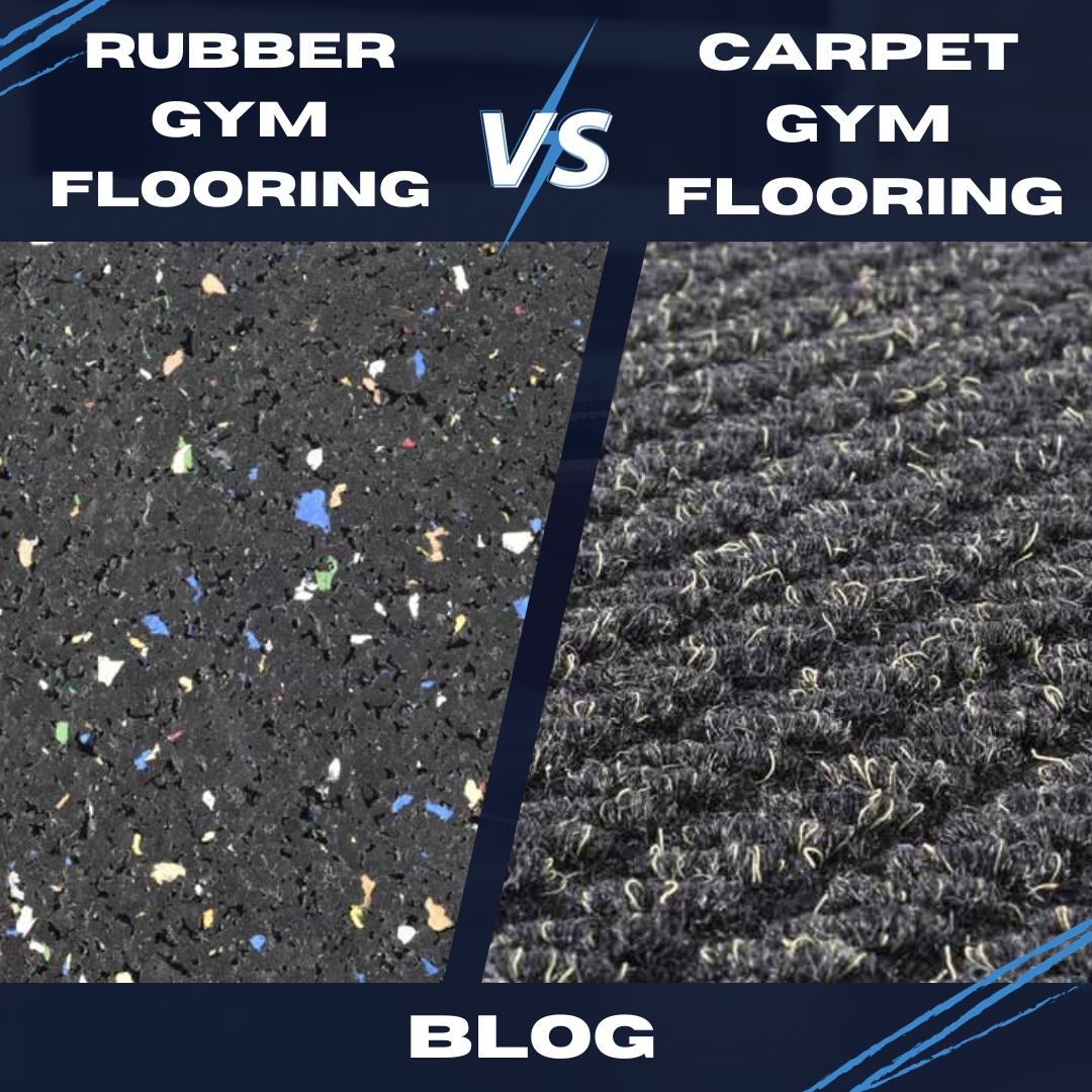 carpet gym flooring vs rubber gym flooring blog title graphic