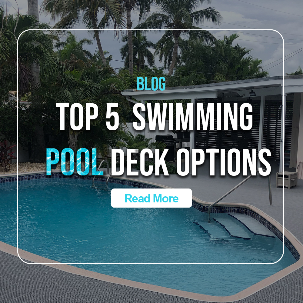 backyard pool cabana with blue deck tile flooring