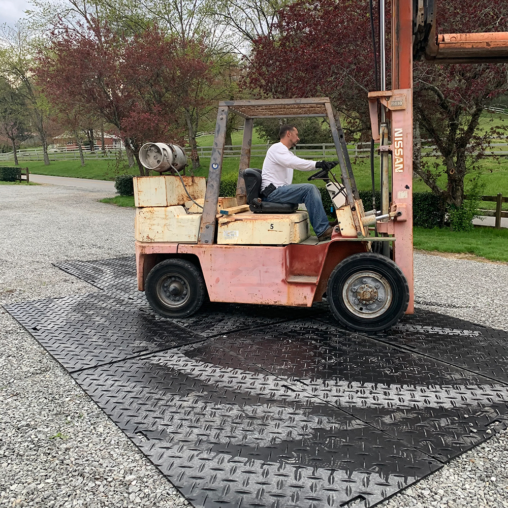 Ground Protection Mats 4x8 Ft in use with a forklift