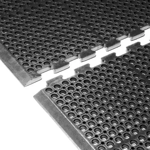 black drainage mat with interlocking puzzle edges