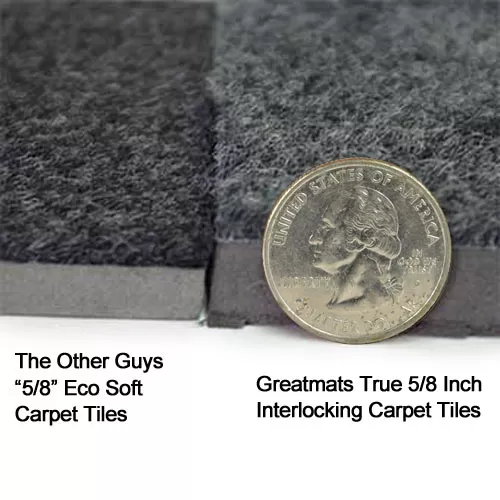 Carpet Tiles thickness comparison on 5/8 inch thickness material.
