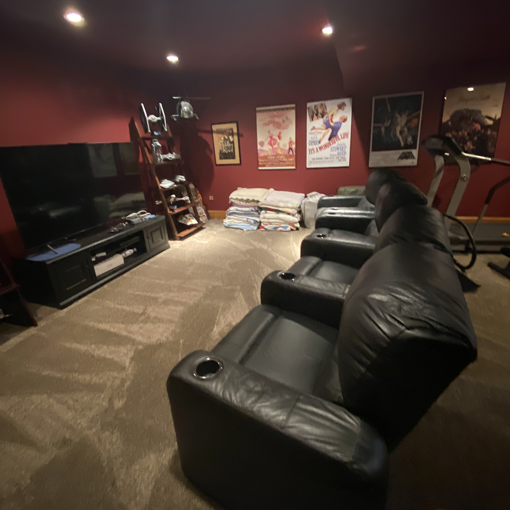 diy plush carpet tiles installed in basement family room