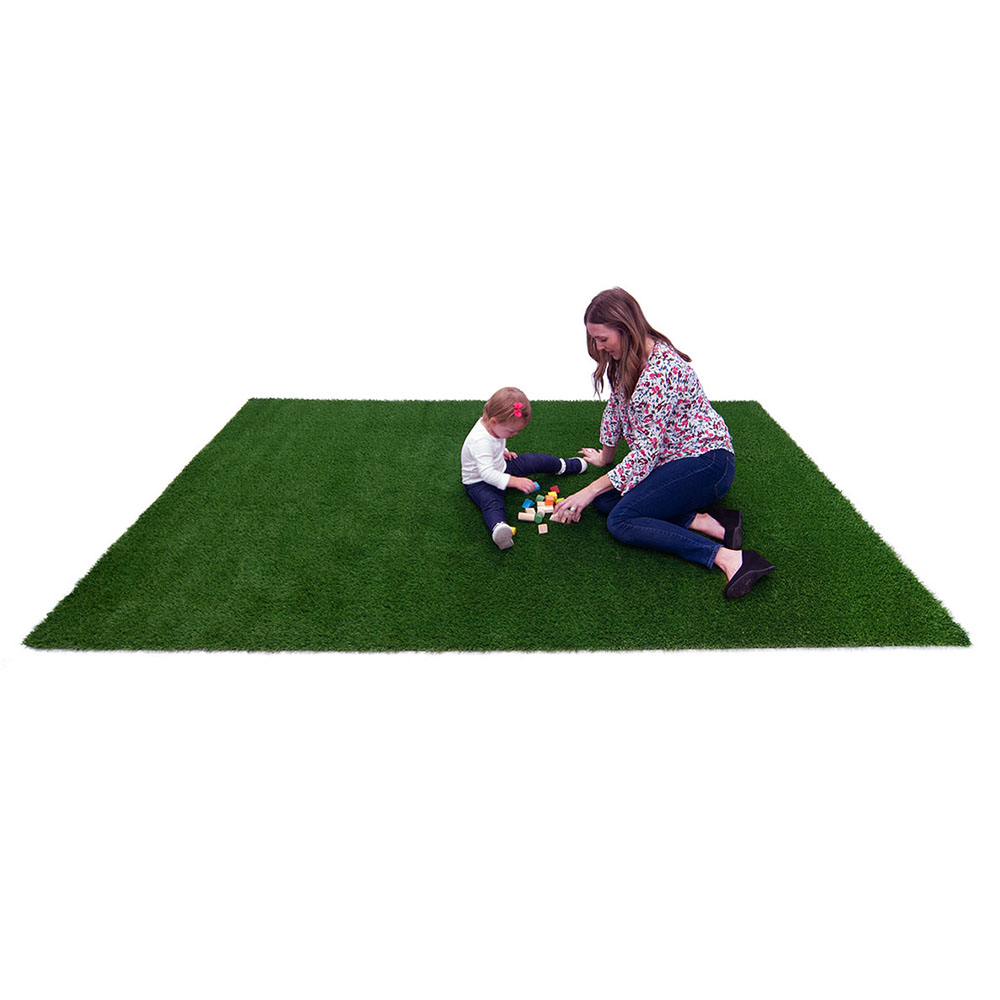 Mom and child playing GreenSpace Artificial Turf Mat 1/2 Inch x 4x6 Ft. 