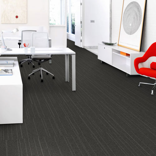 Rule Breaker Commercial Carpet Tiles charcoal stripe install.