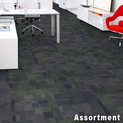Design Medley II Commercial Carpet Tile 24x24 Inch Carton of 18 Assorment Install Quarter Turn
