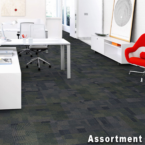 Design Medley II Commercial Carpet Tile 5.9 mm x 24x24 Inches Carton of 18 multi directional install Assortment