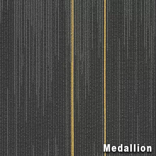 reverb carpet tile with gray and yellow stripes