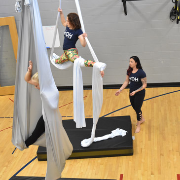 Aerial Arts Ribbon Practice over Aerial Crash Mats