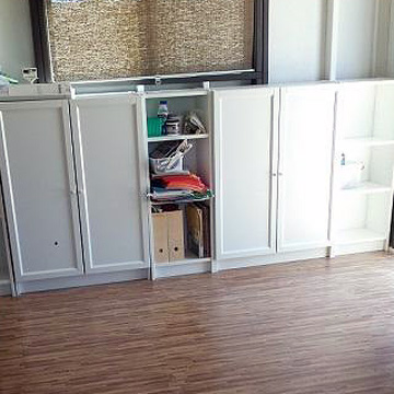 Faux Wood Grain Tile Flooring in Crafting Room