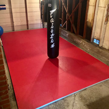 Boxing Area in garage for virtual zoom boxing class