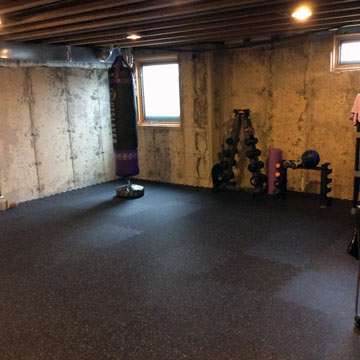 Rubber tiles for basement over radiant heat