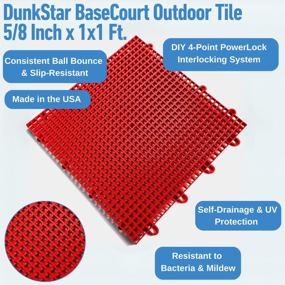 DunkStar BaseCourt Outdoor Tile 5/8 Inch x 1x1 Ft. infographic