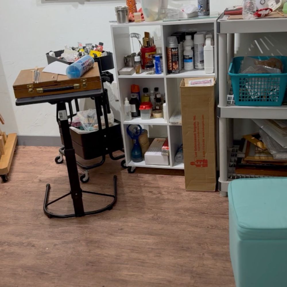 Artist Studio with wood grain foam tile flooring