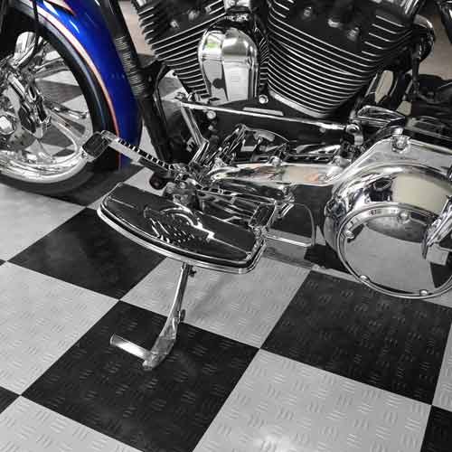 Garage Floor Tile Diamond under Blue Harley Davidison