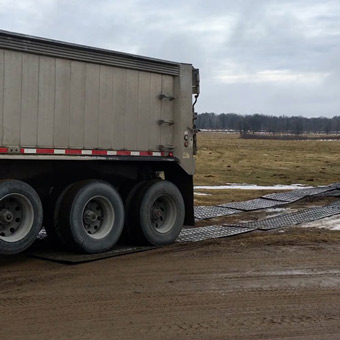 Semi Truck and Trailer on Ground Protection Mats