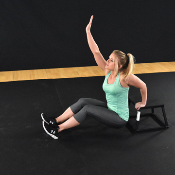 one hand dips on plyometric rubber and plyo box