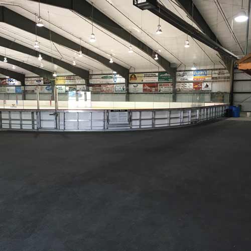Rubber flooring used in hockey rink