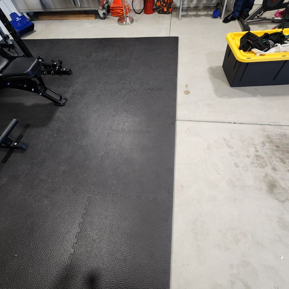 DIY fitness mats over concrete