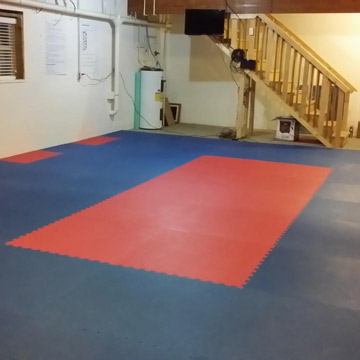 red and blue foam tiles for basement flooring