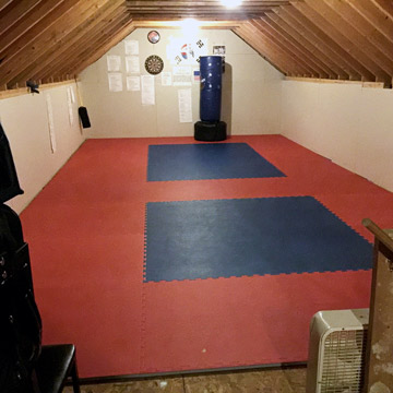 Attic Home Dojo with Easy to Clean karate Mats Floor