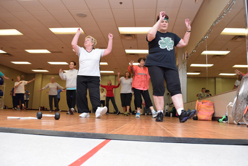 Max Tile Flooring in use during a Jazzercise class at L.E. Phillips