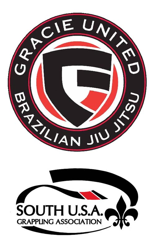 Gracie united brazilian jiu jitsu logo and south usa grappling.
