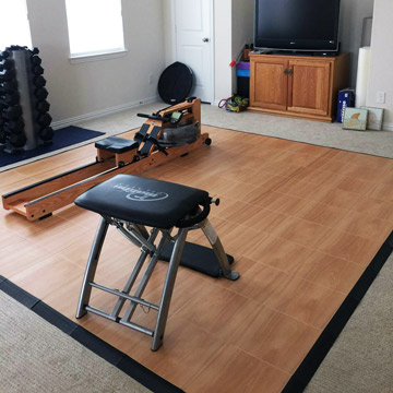 Home Exercise Room with Snap Together Tiles over Carpet