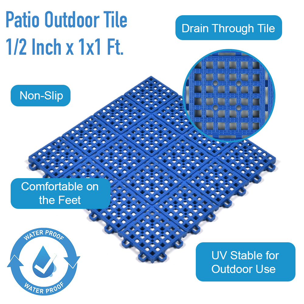 Patio tiles are flexible pvc and self draining