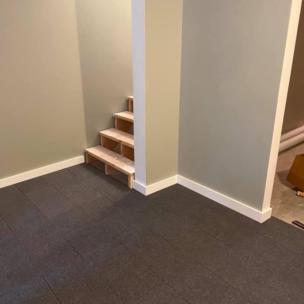 gray carpet raised basement flooring tiles with a built-in vapor barrier