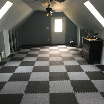 Interlocking modular carpet tiles for attic