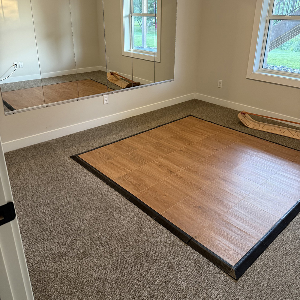 ez portable dance floor english chestnut home dance studio over carpet